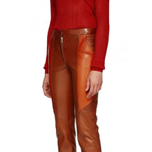 Load image into Gallery viewer, Ladies Slim Fit Panelled Lambskin Orange Leather Pants