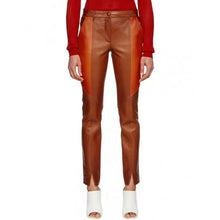 Load image into Gallery viewer, Slim Fit Orange Lambskin Leather Pants for Women