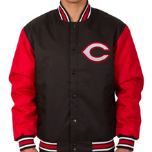 Load image into Gallery viewer, Stylish Cincinnati Reds Black and Red Letterman Varsity Jacket