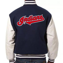 Load image into Gallery viewer, Stylish Cleveland Indians Blue and White Letterman Varsity Jacket