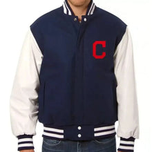 Load image into Gallery viewer, Stylish Cleveland Indians Blue and White Letterman Varsity Jacket