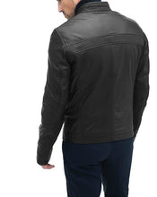 Load image into Gallery viewer, Men Black Cafe Racer Leather Jacket