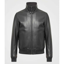 Load image into Gallery viewer, Men Black Lambskin Leather Bomber Jacket with Slim Flight Style