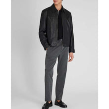 Load image into Gallery viewer, Men Black Lambskin Leather Racer Jacket with Moto Biker Style
