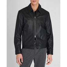 Load image into Gallery viewer, Men Black Lambskin Leather Racer Jacket with Moto Biker Style