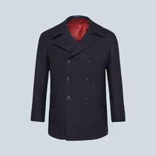 Load image into Gallery viewer, Men Black Merino Wool Navy Peacoat