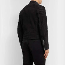 Load image into Gallery viewer, Men Black Suede Leather Biker Jacket with Zip Closure