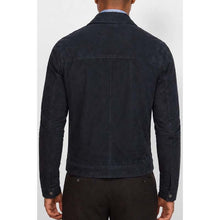 Load image into Gallery viewer, Men Blue Suede Leather Biker Jacket with Classic Motorcycle Style
