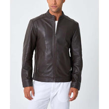 Load image into Gallery viewer, Men Brown Lambskin Leather Biker Jacket with Slim Fit Moto Style