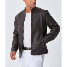 Load image into Gallery viewer, Men Brown Lambskin Leather Biker Jacket with Slim Fit Moto Style