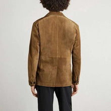 Load image into Gallery viewer, Men Brown Suede Leather Blazer with Two Button Custom Fit