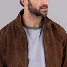 Load image into Gallery viewer, Men Brown Suede Leather Bomber Jacket with Classic Flight Design