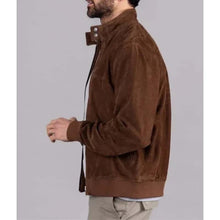 Load image into Gallery viewer, Men Brown Suede Leather Bomber Jacket with Classic Flight Design