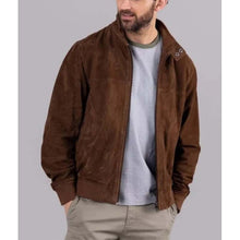 Load image into Gallery viewer, Men Brown Suede Leather Bomber Jacket with Classic Flight Design