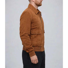 Load image into Gallery viewer, Men Brown Suede Leather Bomber Jacket with Classic Flight Fit