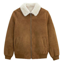 Load image into Gallery viewer, Men Brown Suede Leather Bomber Jacket with Fur Collar Flight Style