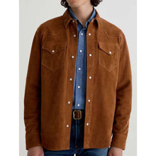 Load image into Gallery viewer, Men Brown Suede Leather Shirt Jacket with Custom Tailored Style