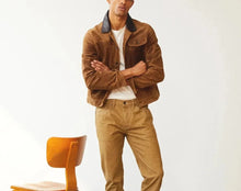 Load image into Gallery viewer, Men Brown Suede Leather Trucker Jacket – Custom Made