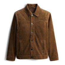 Load image into Gallery viewer, Men Brown Suede Leather Trucker Jacket with Custom Tailored Fit