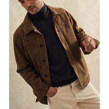 Load image into Gallery viewer, Men Brown Suede Leather Trucker Jacket with Custom Tailored Fit