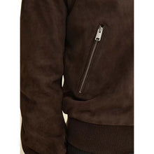 Load image into Gallery viewer, Men Dark Brown Suede Leather Bomber Jacket with Classic Flight Style