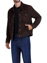 Load image into Gallery viewer, Buy Men Dark Brown Suede Leather Tucker Jacket in UK