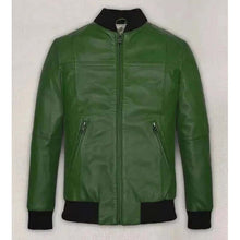Load image into Gallery viewer, Men Green Lambskin Leather Bomber Jacket with Custom Flight Style