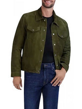 Load image into Gallery viewer, Men Green Suede Leather Tucker Jacket