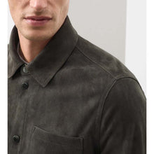 Load image into Gallery viewer, Men Grey Suede Leather Shirt Jacket with Custom Tailored Fit