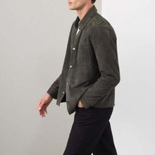 Load image into Gallery viewer, Men Grey Suede Leather Shirt Jacket with Custom Tailored Fit