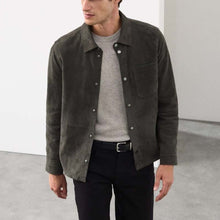 Load image into Gallery viewer, Men Grey Suede Leather Shirt Jacket with Custom Tailored Fit