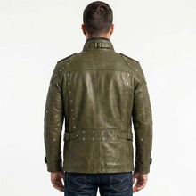 Load image into Gallery viewer, Men Olive Green Leather Utility Jacket with Gorpcore Cargo Pocket Style