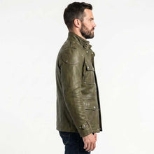 Load image into Gallery viewer, Men Olive Green Leather Utility Jacket with Gorpcore Cargo Pocket Style