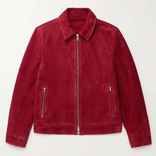 Load image into Gallery viewer, Men Red Suede Leather Cafe Racer Jacket with Lightweight Motorcycle Style