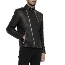 Load image into Gallery viewer, Jet Black Minimal Men's Biker Leather Jacket