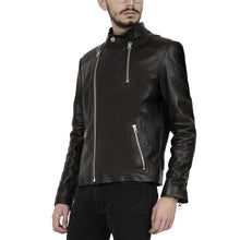 Load image into Gallery viewer, Jet Black Minimalist Biker Leather Jacket
