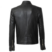 Load image into Gallery viewer, Jet Black Minimalist Biker Leather Jacket