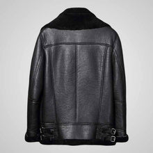 Load image into Gallery viewer, Black leather jacket with shearling collar