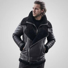 Load image into Gallery viewer, Men’s B3 Shearling Motorcycle Jacket - Real Sheepskin Jacket