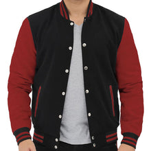 Load image into Gallery viewer, Stylish Men's Maroon and Black Baseball Varsity Jacket