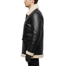 Load image into Gallery viewer, Men's Black Sheepskin Leather B3 Bomber Jacket with White Shearling Lining