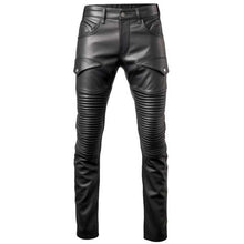 Load image into Gallery viewer, Mens Genuine Sheepskin Black Leather Biker Pants
