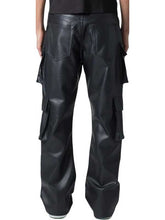 Load image into Gallery viewer, Mens Black Leather Cargo Trousers with Four Flap Pockets