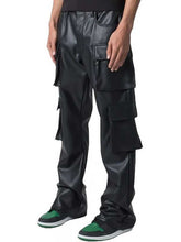 Load image into Gallery viewer, Mens Black Leather Cargo Trousers with Four Flap Pockets