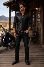 Load image into Gallery viewer, Men's Black Genuine Leather Vest with V Neck in Handmade Biker Western Style