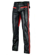 Load image into Gallery viewer, Mens Black and Red Bootcut Leather Pants