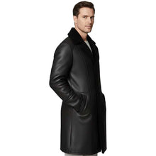 Load image into Gallery viewer, Men Black Sheepskin Trench Coat In Long Style With Shearling Lining