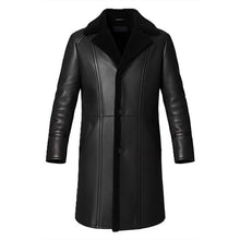 Load image into Gallery viewer, Men Black Sheepskin Trench Coat In Long Style With Shearling Lining
