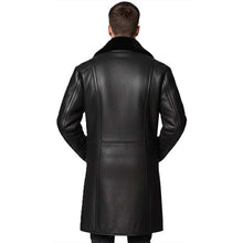 Load image into Gallery viewer, Men Black Sheepskin Trench Coat In Long Style With Shearling Lining