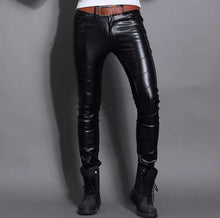 Load image into Gallery viewer, Men’s Black Skin Tight Genuine Leather Pants
